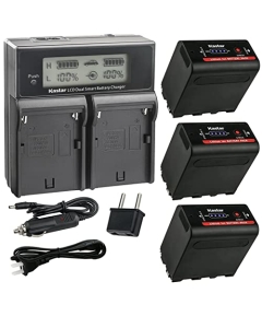 Kastar 3-Pack NP-F980EXP Battery and CH04 Dual Fast Charger Compatible with Feelword A737 FW278S FW279 FW279S FW450 FW568 FW703 FW759 FW760 FW1018V1 FW1018SPV1 F5 PRO F5 PRO V2 F5 Pro V3 S55 Monitor