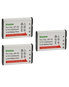 Kastar 3-Pack Battery Replacement for Casio NP-90 NP-90DBA Battery, BC-90L Charger, Casio Exilim EX-FH100 EX-FH100BK, Exilim EX-H10, Exilim EX-H15, Exilim EX-H20 EX-H20G EX-H20GBK EX-H20GSR Cameras
