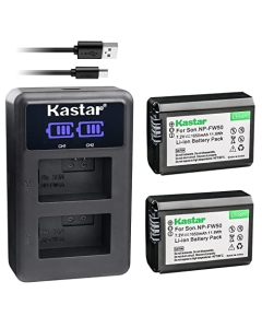 Kastar 2-Pack NP-FW50 Battery and LED2 USB Charger Compatible with Sony NP-FW50, W Series Battery, Sony BC-VW1, BC-TRW Charger, VG-C1EM, VG-C2EM Grip, Sony ZV-E10, Alpha a6500, a6300, a6000 Camera