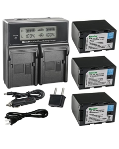 Kastar 3-Pack Battery and AC LCD Dual Fast Charger Compatible with JVC GY-HC500 GY-HC500E, GY-HC500U GY-HC500UN, GY-HC500SPC GY-HC500SPCN, GY-HC550 GY-HC550E GY-HC550UN Connected 4K Handheld Camera