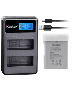 Kastar Battery 1 Pack and LCD Dual Charger for Nikon EN-EL14a EN-EL14 MH-24, Nikon Coolpix P7000 Coolpix P7100 Coolpix P7700 Coolpix P7800 Nikon D3100 D3200 D3300 D3400 D5100 D5300 D5500 D5600 Df DSLR