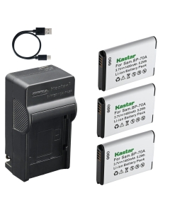 Kastar 3-Pack Battery and AC & USB-C Charger, Compatible with Samsung BP70A, AQ100 DV150F ES95 PL120 PL170 ST65 ST70 ST72 ST76 ST90 ST93 ST95 TL105 TL110 WB30F WB35F WB50F SL600 SL605 SL630 Cameras