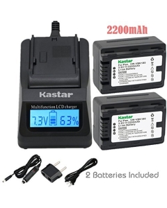 Kastar LCD Fast Charger & Battery X2 for Panasonic VW-VBK180 VW-VBK360 and SDR-S45 SDR-S50 SDR-S50A SDR-S50K SDR-S50N SDR-S70 SDR-S70K SDR-S70S SDR-S70N SDR-S71 SDR-S71K SDR-T50 SDR-T71 SDR-T76