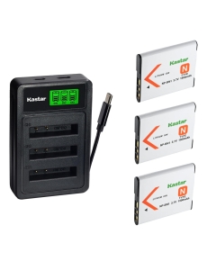 Kastar 3-Pack Battery with LZD3 USB Triple Charger Compatible with Sony NP-BN1 Type N, DSC-W310 W320 W350 W530 W650 W800 WX5 WX50 WX100 TX5 TX7 TX10 TX30 QX10 QX30 QX100 Cameras
