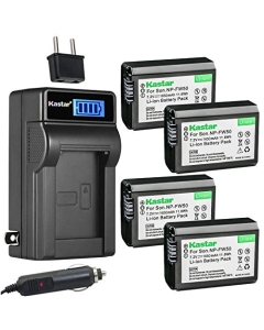 Kastar 4-Pack NP-FW50 Battery and LCD AC Charger Compatible with Sony NP-FW50, W Series Battery, BC-VW1 BC-TRW Charger, Sony A6400 A6300 A6500 A7 A7II A7RII A7SII A7S A7S2 A7R A7R2 Cameras