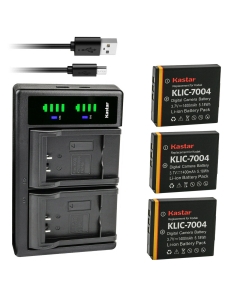 Kastar 3-Pack Battery & LTD2 USB Charger Compatible with Kodak KLIC-7004, K7700, M1033, M1093 IS, M2008, V1073, V1233 Cameras & Accessories; 4.2V Output, 5V Input, 800mA (x3) Charge Rate