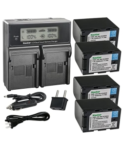 Kastar 4-Pack Battery and AC LCD Dual Fast Charger Compatible with JVC GY-HC500 GY-HC500E, GY-HC500U GY-HC500UN, GY-HC500SPC GY-HC500SPCN, GY-HC550 GY-HC550E GY-HC550UN Connected 4K Handheld Camera