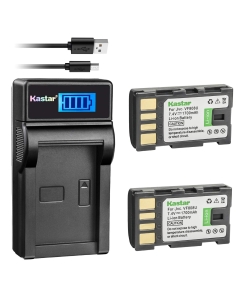 Kastar Battery (X2) & Slim LCD Charger for JVC BN-VF808, BN-VF808U, BNVF808 and JVC Everio GZ-MG130 148 150 155 175 255 275 575 GZ-HD7 GR-D745 746 750 760 770 771 775 790 796 JVC MiniDV + More