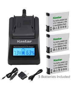 Kastar Ultra Fast Charger(3X Faster) Kit and AHDBT-002 Battery (3-Pack) Replacement for GoPro AHDBT-001, AHDBT-002 Work with GoPro HD HERO1, HERO2, GoPro Original HD Hero Cameras