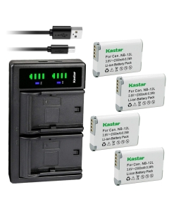 Kastar 4-Pack Battery and LTD2 USB Charger Replacement for Canon NB-12L NB-12LH Battery, Canon CB-2LG CB-2LGE Charger, Canon PowerShot G1 X Mark II, PowerShot N100, VIXIA mini X (LEGRIA mini X) Camera