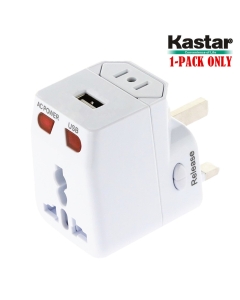 Kastar 1-Pack Safety Universal World-Wide Travel Adapter, with 1.0A USB Charging Port, All-in-one AC Power Plug for USA EU AUS UK (White Color)