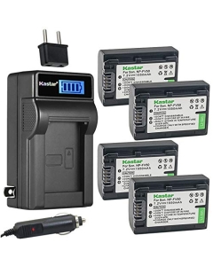 Kastar 4-Pack NP-FV50 Battery and LCD AC Charger Compatible with Sony HDR-PJ650, HDR-PJ670, HDR-PJ710, HDR-PJ740, HDR-PJ760, HDR-PJ780, HDR-PJ790, HDR-PJ810, HDR-PJ820, HDR-PJ820E, HDR-TD10 Cameras