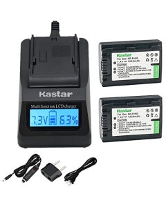 Kastar Fast Charger + Battery 2 Pack Replacement for Sony NP-FH50 NP-FH40 NP-FH30 Sony DSLR-A230 DSLR-A330 DSLR-A290 DSLR-A380 DSLR-A390 HDR-TG1E HDR-TG3 HDR-TG5 HDR-TG7 DSC-HX1 DSC-HX200 DSC-HX100V