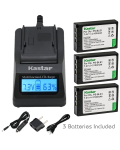 Kastar Ultra Fast Charger(3X Faster) Kit and Battery (3-Pack) for Olympus BLS-1, PS-BLS1 Work for Olympus E-400 E-410 E-420 E-450 E-600 E-620 E-P1 E-P2 E-P3 E-PL1 E-PL3 E-PM1 Cameras