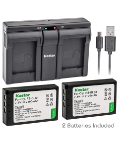 Kastar BLS1 2X Battery + USB Dual Charger for Olympus BLS-1, PS-BLS1 and Olympus E-400, E-410, E-420, E-450, E-600, E-620, E-P1, E-P2, E-P3, E-PL1, E-PL3, E-PM1 Camera