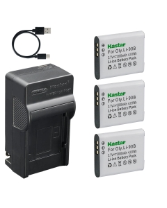 Kastar 3-Pack Battery and AC & USB-C Charger, Compatible with Olympus Li-90B Li-92B TG-1 TG-2 TG-3 TG-4 TG-5 SH-1 SH-2 SH-3 XZ-2 and Ricoh DB-110 GR III GR IIIx WG-6 G900 Theta S SC V