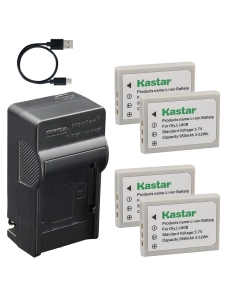 Kastar 4-Pack Battery and AC & USB-C Charger, Compatible with Li-80B NP-900 Camera, for Olympus T100 T110 X36 X960 and Digital Cameras E53 E63 E720 Vivicam 5105S 5300 5340 7100S HDC531 HDC641