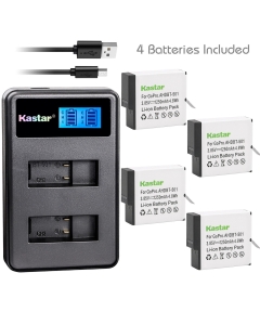 Kastar Battery 4 Pack and LCD Dual Charger for GoPro HERO GoPro AHDBT-601 GoPro AHBBP-601 & Gopro Hero 6 Action Camera GoPro HERO6 Black GoPro Hero 6 HD Black GoPro HERO6 Silver GoPro Hero 6 HD Silver