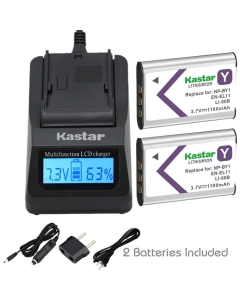 Kastar Compatible Fast Charger and Battery 2X Replacement for NP-BY1 EN-EL11 LI-60B DLI-78 DB-L70 DB-80 Sony Action Cam Mini HDR-AZ1 Nikon Coolpix S550 S560 Olympus FE-370 Optio M50 M60 V20 W60 W80