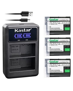 Kastar 3-Pack ENEL15 Battery and LED2 USB Charger Compatible with Nikon EN-EL15 Battery, MH-25 Charger, Nikon 1 V1, D500 D600 D610 D750 D780 D800 D800E D810 D810A D850, D7000 D7100 D7200 D7500 Camera