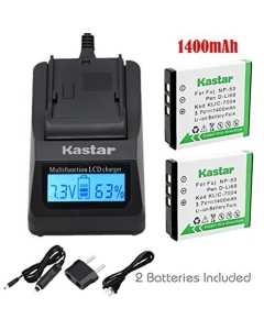 Kastar Ultra Fast Charger(3X faster) Kit and Battery (2-Pack) for Fujifilm NP-50, Kodak KLIC-7004, Pentax D-Li68 work with Fujifilm FinePix F50FD,F60FD,F70EXR,F75EXR,F80EXR,F85EXR,F100FD,F200EXR,F300EXR,F305EXR,F500EXR,F505EXR,F550EXR,F600EXR,F605EXR,F660