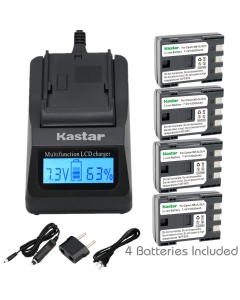 Kastar Ultra Fast Charger(3X Faster) Kit and NB-2L Battery (4-Pack) for Canon NB-2L NB-2LH NB-2L12 NB-2L14 NB-2L24 BP-2L5 BP-2LH and Canon EOS Digital Rebel XT Xti Cameras