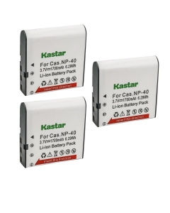 Kastar 3-Pack Battery CNP40 Replacement for Casio NP-40 CNP-40 Battery, Casio Exilim Zoom EX-Z650 PRO, EX-Z700, PRO EX-Z750, PRO EX-Z850, Exilim EX-Z400, Exilim EX-FC100, Exilim EX-FC150 Camera