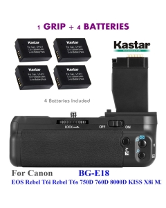 Kastar Pro Vertical Battery Grip (Replacement for BG-E18) + 4X LP-E17 Replacement Batteries for Canon EOS Rebel T6i, Rebel T6s, EOS 750D, EOS 760D, EOS 8000D, KISS X8i,M3 Digital SLR Cameras