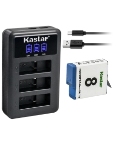 Kastar 1 Pack Battery and LCD Triple USB Charger Compatible with GoPro HERO8 HERO 8, AHDBT-801, AHBBP-801, AHDBT-501, AHBBP-501, AABAT-001, SPJB1B, HERO, 601-27537-000, 601-10197-000, HERO 2018 Camera