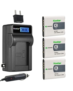 Kastar 3-Pack NP-BK1 Battery and LCD AC Charger Compatible with Sony Bloggie MHS-CM5, Bloggie MHS-PM5, Cyber-Shot DSC-S750, Cyber-Shot DSC-S780, Cyber-Shot DSC-S950, Cyber-Shot DSC-S980 Cameras