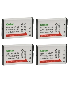 Kastar 4-Pack Battery Replacement for Casio NP-90 NP-90DBA Battery, BC-90L Charger, Casio Exilim EX-FH100 EX-FH100BK, Exilim EX-H10, Exilim EX-H15, Exilim EX-H20 EX-H20G EX-H20GBK EX-H20GSR Cameras