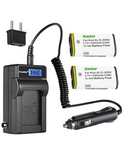 Kastar 2-Pack KLIC-8000 Battery and LCD AC Charger Compatible with Kodak KLIC-8000 K8000 Battery, Kodak K7600-C, K8500-C Charger, Kodak Pocket Video Camera ZX1, Pocket Video Camera PlaySport ZX1