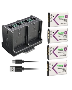 Kastar 4-Pack Battery and Quadruple Charger Compatible with Sony NP-BY1 Battery, Sony HDR-AZ1VR Waterproof Action Cam Mini, Action Cam Mini HDR-AZ1VB, Sony Mini HDR-AZ1 Splashproof Action HD Camera