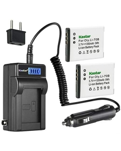 Kastar 2-Pack Li-70B Battery and LCD AC Charger Compatible with Olympus D-700, D-705, D-710, D-715, D-745, FE-4020, FE-4040, FE-5040, VG-110, VG-120, VG-130, VG-140, VG-145, VG-150, VG-160 Cameras