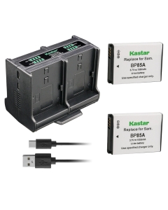 Kastar 2-Pack BP-85A Battery and Quadruple Charger Compatible with Samsung EC-WB210ZBPRUS, PL210, SH100, ST200, ST200F, WB210, EC-PL210ZBPUUS, EC-SH100ZBPBUS, EC-SH100ZBPRUS, EC-SH100ZBPSUS Camera