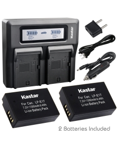 Kastar Fast Dual LCD Charger + 2X Battery for Canon LP-E17 LPE17 LC-E17 and Canon Rebel SL2 T6i T6s T7i, Canon EOS M3 M5 M6, Canon EOS 77D 750D 760D, Canon EOS 800D 8000D, Canon KISS X8i X9i Digital