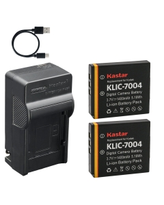 Kastar 2-Pack Battery and AC & USB-C Charger, Compatible with KLIC-7004 Camera, for EasyShare M1033 M1093 M2008 V1073 V1233 V1253 V1273 PlaySport PlayTouch PlayFull Dual Zi8 Zi10 Zi12 Zx3 Cameras