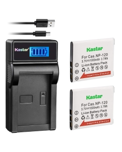 Kastar Battery (X2) & LCD Slim USB Charger for Cas NP-120, NP120, CNP120 and Cas Exilim EX-S200 EX-S300 EX-Z31 EX-Z680 EX-Z690 EX-ZS10 EX-ZS12 EX-ZS15 EX-ZS20 EX-ZS26 EX-ZS30 Digital Camera