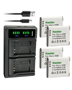 Kastar 4-Pack Battery and LTD2 USB Charger Compatible with Olympus Li-50B Panasonic VW-VBX090 Pentax D-Li92 Battery, Olympus Li-50C Panasonic VW-VBX090 Pentax D-BC92 Charger