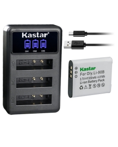 Kastar 1 Pack Battery and LCD Triple USB Charger Compatible with Olympus Tough TG-Tracker, Stylus SH-1, Stylus SH-2, Stylus SH-3, Stylus SH-50, Stylus SH-60, Stylus SP-100, Stylus SP-100 iHS Cameras