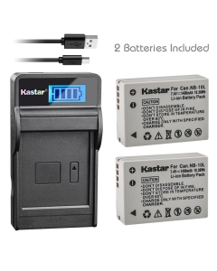 Kastar Battery (X2) & Slim LCD Charger for Canon NB-10L, NB10L and PowerShot SX40 HS SX40HS, SX50 HS SX50HS, G1 X G1X, Powershot G15, PowerShot G16 Digital Cameras