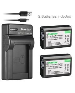 Kastar Battery (X2) & Slim USB Charger for Sony NP-FW50 and Alpha 7 7R 7R II 7S a7R a7S a7R II a5000 a5100 a6000 a6300 NEX-7 SLT-A37 DSC-RX10 DSC-RX10 II III 7SM2 ILCE-7R 7S QX1 5100 6000 VG-C1EM C2EM