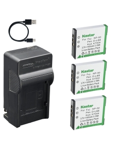 Kastar 3-Pack Battery and AC & USB-C Charger, Compatible with Fujifilm NP-50 NP-50A F770EXR F850EXR F900EXR X20 XP200 XF1, Pentax D-LI68 D-LI122 Optio Q10 Q-S1 VS20, SiOnyx Aurora Night Vision Camera