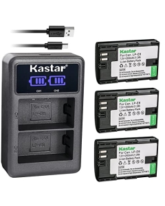 Kastar 3-Pack LP-E6 Battery and LED2 USB Charger Compatible with Canon LP-E6, LP-E6N, LP-E6NH Battery, LC-E6, LC-E6E Charger, BG-E6, BG-E9, BG-E11, BG-E13, BG-E14, BG-E16, BG-E20, BG-E21, BG-E22 Grip