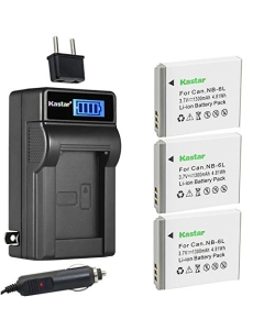 Kastar 3-Pack NB-6LH Battery and LCD AC Charger Compatible with Canon PowerShot SX700 HS, PowerShot SX710 HS, IXUS 85 is, IXUS 95 is, IXY Digital 25 is, Digital IXUS 200 is, Digital IXUS 210 Cameras