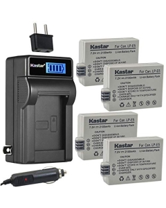 Kastar 4-Pack LP-E5 Battery and LCD AC Charger Compatible with Canon LC-E5 LC-E5 LC-E5E EOS, Rebel XSi, EOS Rebel XS, EOS Rebel T1i, EOS 450D, EOS 500D, EOS 1000D, EOS Kiss F, EOS Kiss X2, EOS Kiss X3