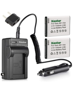 Kastar Battery 2x & Travel Charger for Samsung BP-70A BP70A ST95 ST100 ST150F ST700 ST6500 SL50 SL600 SL605 SL630 WB30F WB35F WB50F ES70 ES80 MV800 DV150F PL20 PL80 PL120 PL170 PL200 TL105 TL110 TL205