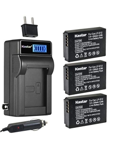 Kastar 3-Pack LP-E12 Battery and LCD AC Charger Compatible with Canon LP-E12 LPE12 Battery, Canon LC-E12 LC-E12E Charger, Canon EOS M100, EOS M200, EOS Rebel SL1, PowerShot SX70 HS Digital Cameras