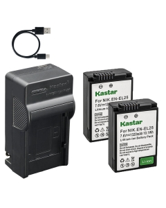 Kastar 2-Pack Battery and AC & USB-C Charger, Compatible with EN-EL25 EN-EL25a Camera, for Nikon Z30 Z50 Z50 II Zfc Mirrorless Camera and EN-EL25 Battery Models