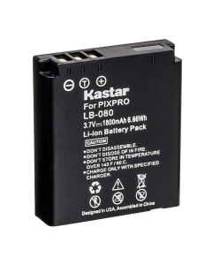Kastar 1-Pack Battery Replacement for Kodak LB-080 NCA-K/102 Battery, Kodak Camera PIXPRO SP1, PIXPRO SP1 HD, PlaySport Zx5, SP1-YL3, PIXPRO SP360, PIXPRO SP360 4K, PIXPRO ORBIT360 4K